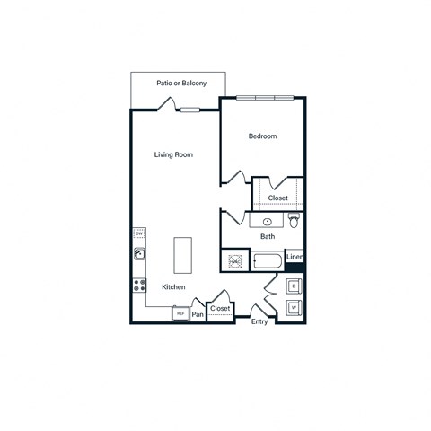Floor plan for 1 bed, 1 bath, 758 sqft